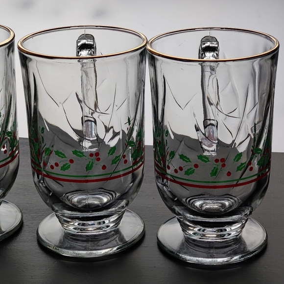 Vintage | Libbey Arby's 1987 Holly Berry glass Irish Coffee mugs with gold trim - Picture 13 of 16
